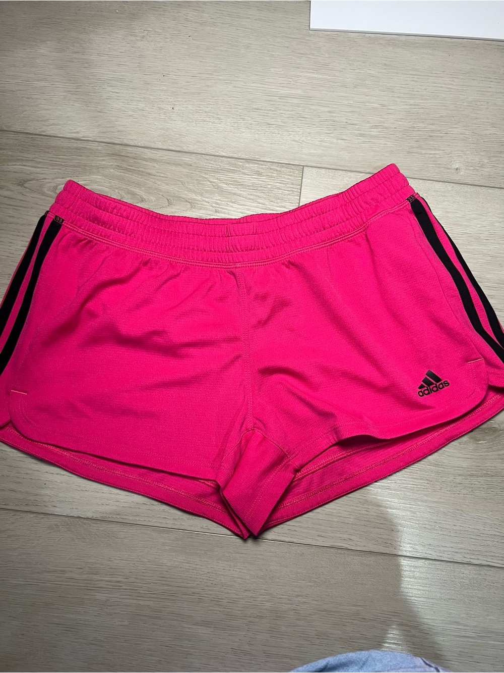 adidas Women's Neon Pink Athletic Shorts with Black Stripes